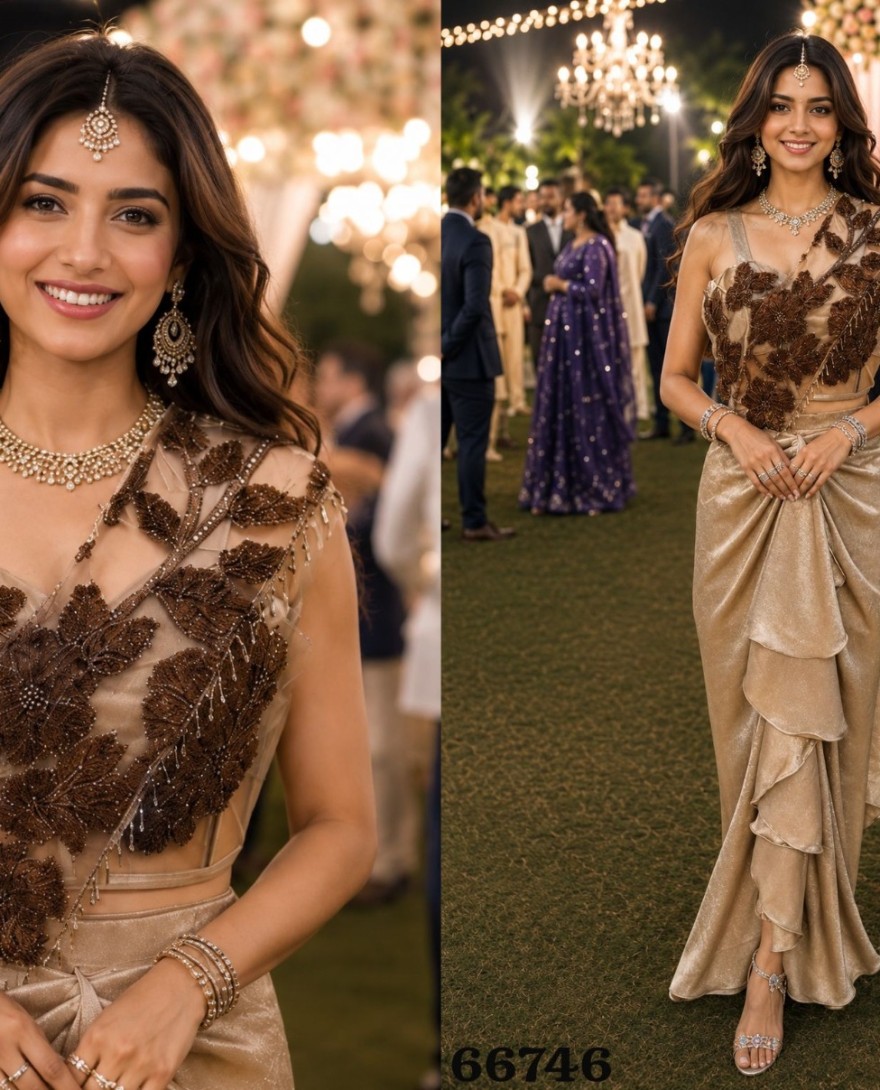 BEIGE - Beige Crush Embroidered Work Classic Sari