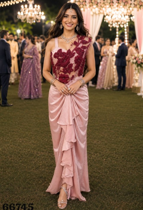 Pink Crush Contemporary Saree with Embroidered Work