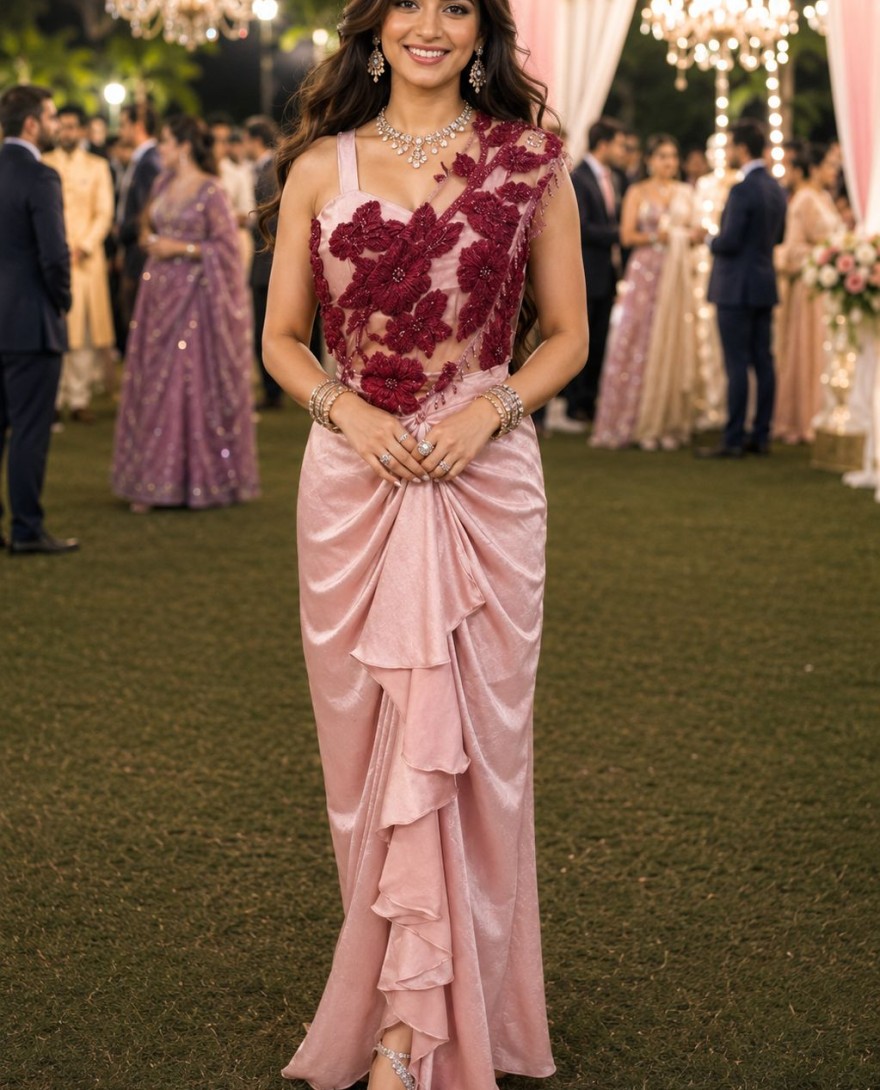 PINK - Pink Crush Contemporary Saree with Embroidered Work