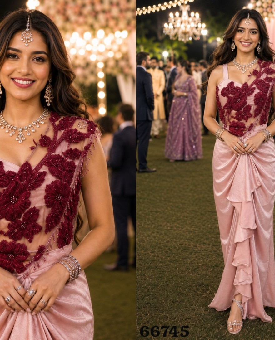 PINK - Pink Crush Contemporary Saree with Embroidered Work