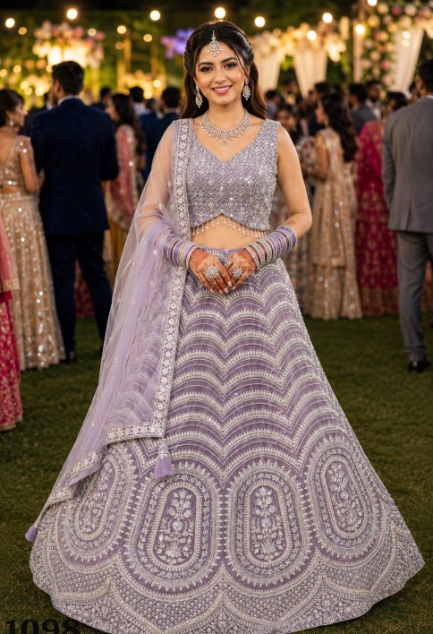 Lavender Net Readymade Lehenga Choli