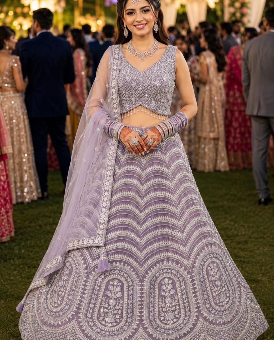 PURPLE - Lavender Net Readymade Lehenga Choli