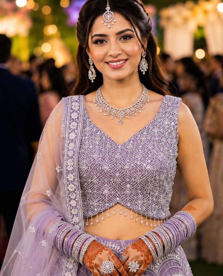 PURPLE - Lavender Net Readymade Lehenga Choli
