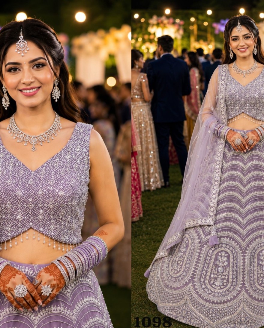 PURPLE - Lavender Net Readymade Lehenga Choli