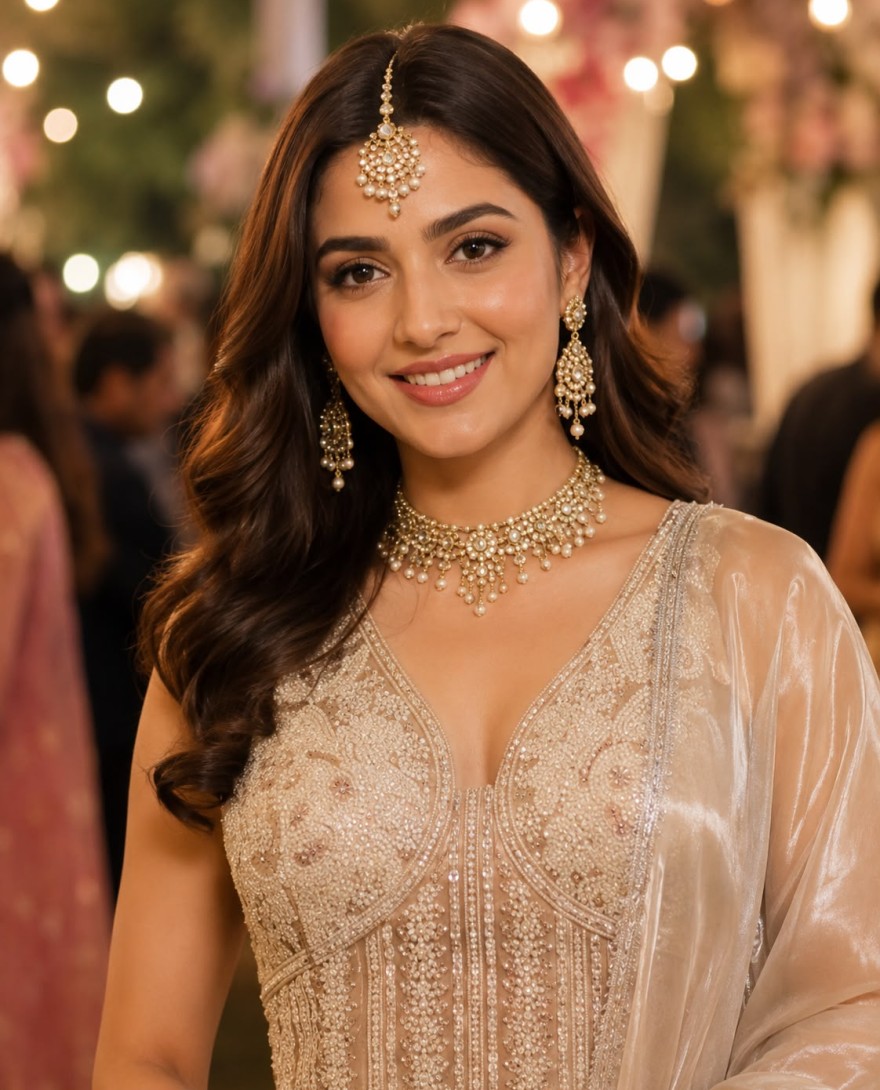 CREAM - Cream Fandy Beads and Embroidered Work Readymade Lehenga Choli