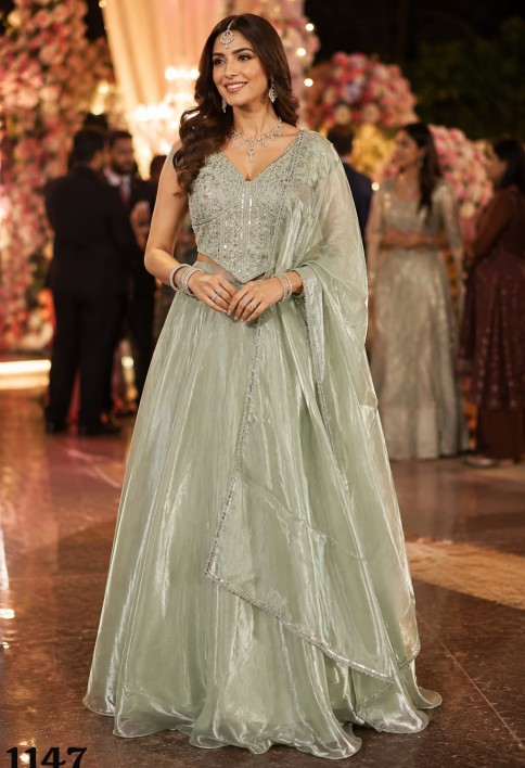 Sea Green Fandy Beads and Embroidered Work Lehenga Choli for Ceremonial