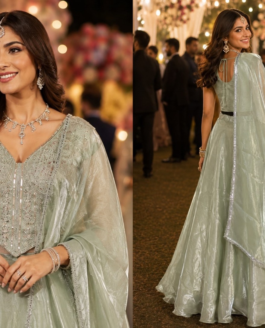 SEAGREEN - Sea Green Fandy Beads and Embroidered Work Lehenga Choli for Ceremonial
