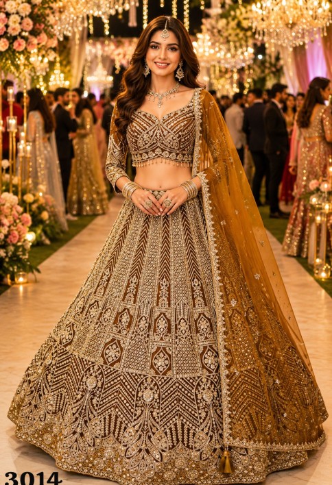 Gold Net Readymade Lehenga Choli with Beads, Embroidered and Zari Work for Ceremonial