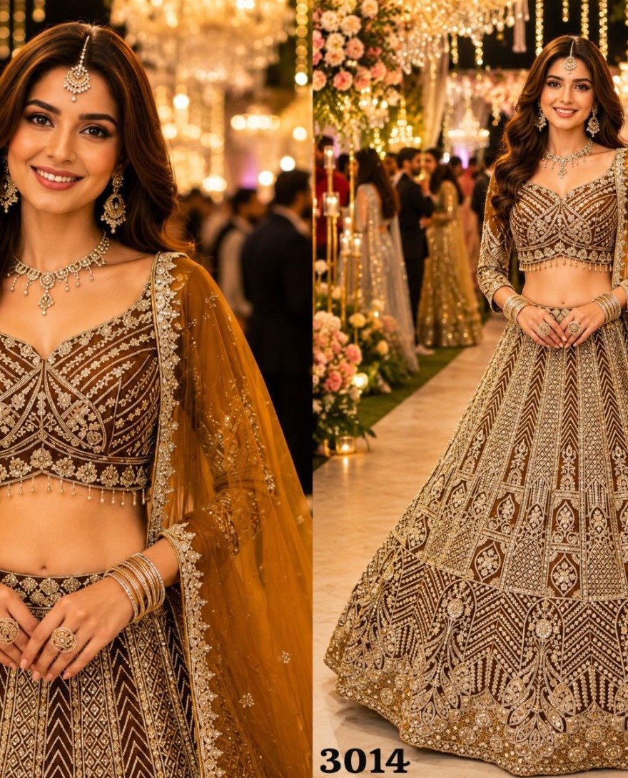 GOLDEN - Gold Net Readymade Lehenga Choli with Beads, Embroidered and Zari Work for Ceremonial