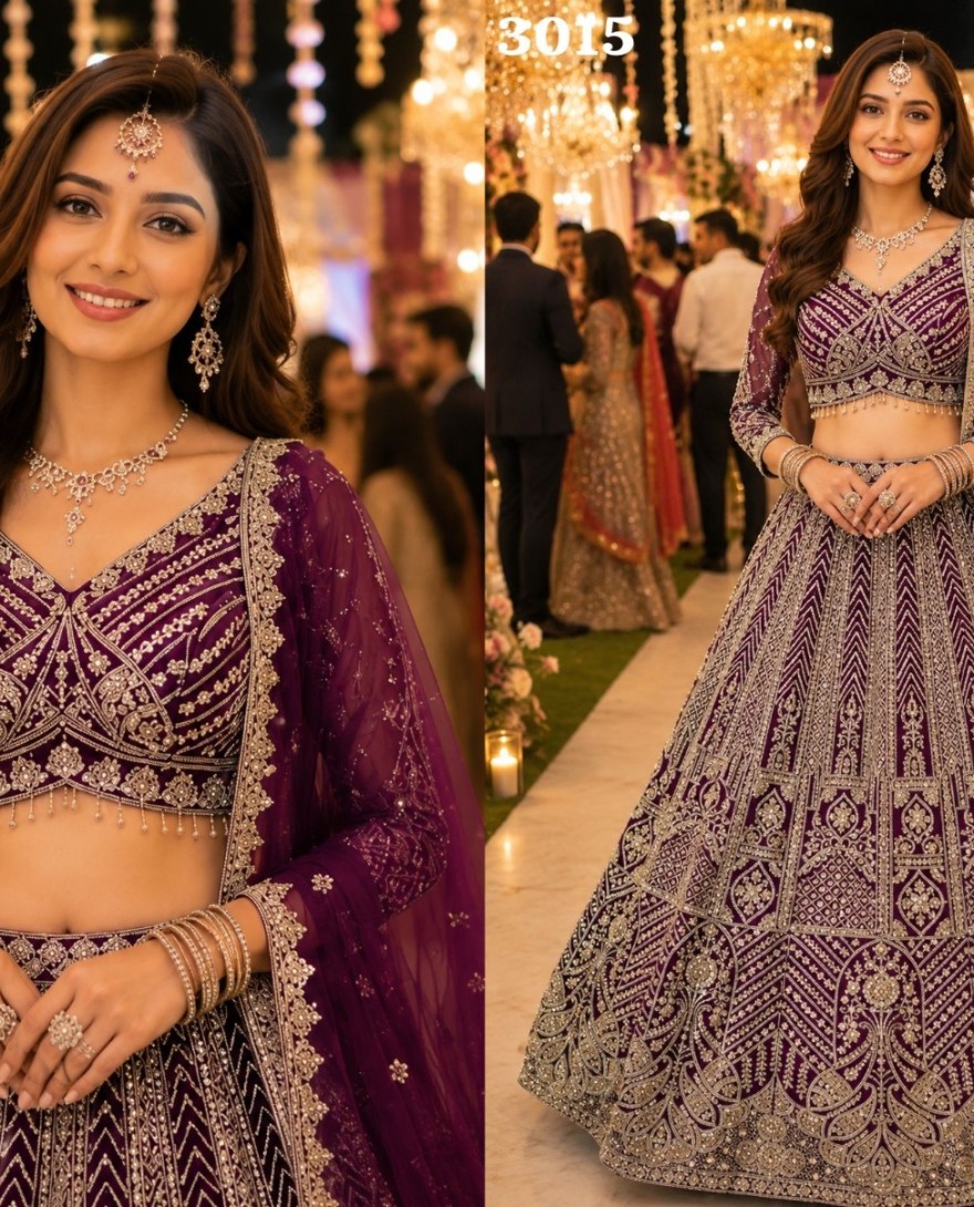 PURPLE - Beads, Embroidered and Zari Work Net Lehenga Choli In Purple Colour