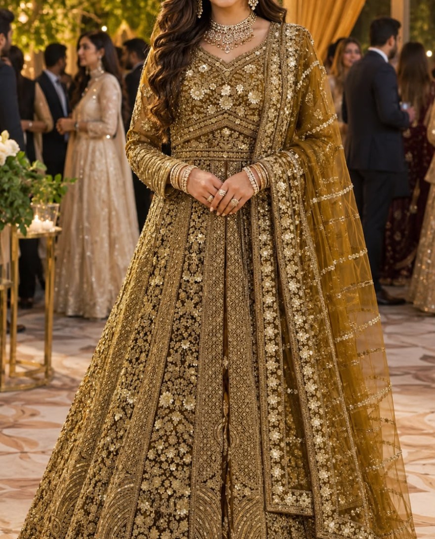 MUSTARD - Readymade Lehenga Choli Embroidered Net in Mustard