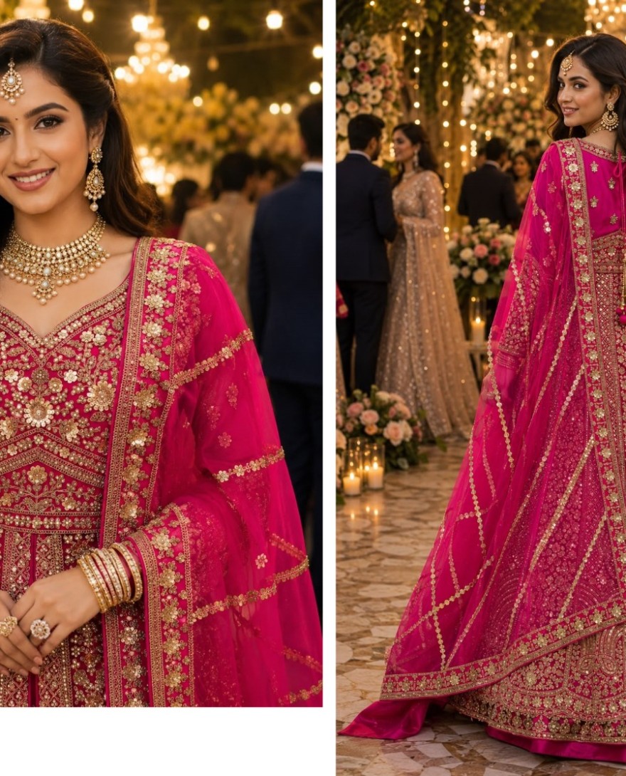 PINK - Readymade Lehenga Choli Embroidered Net in Pink