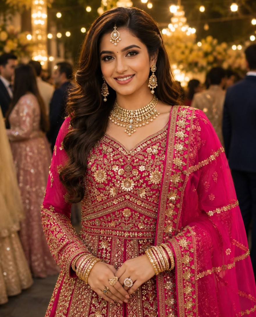 PINK - Readymade Lehenga Choli Embroidered Net in Pink