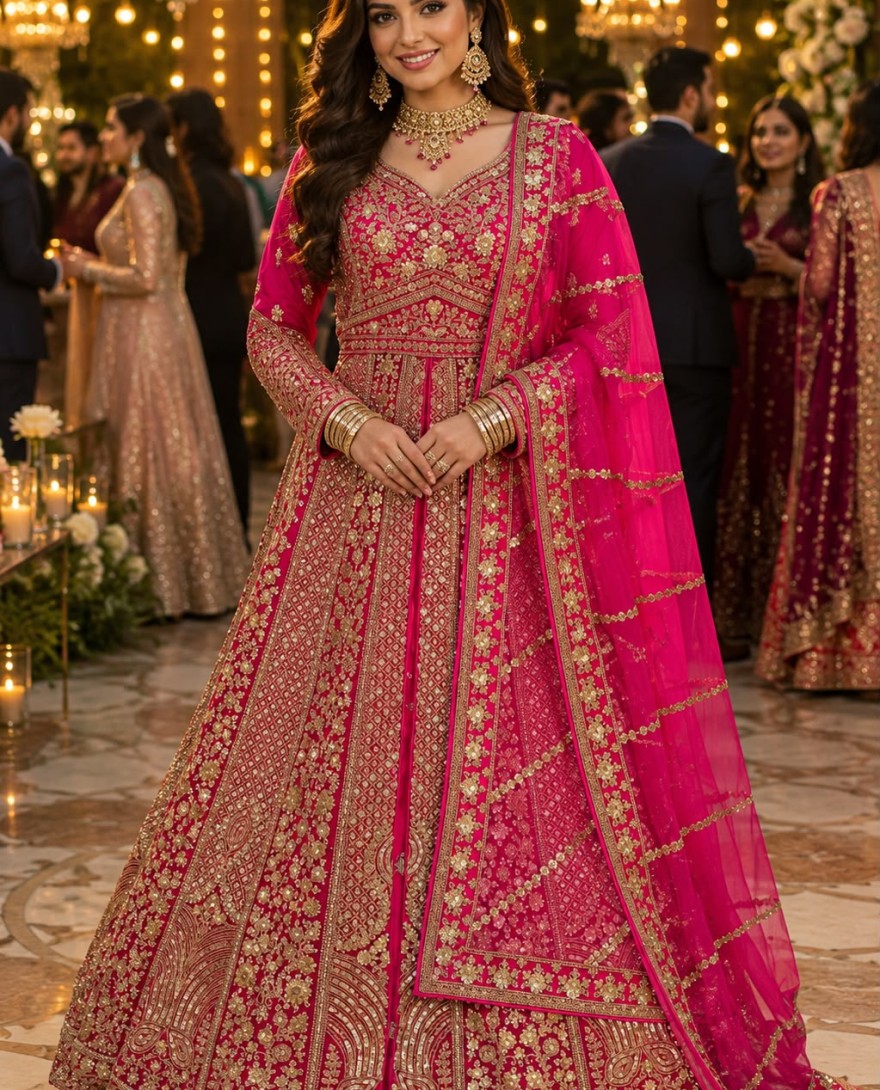PINK - Readymade Lehenga Choli Embroidered Net in Pink