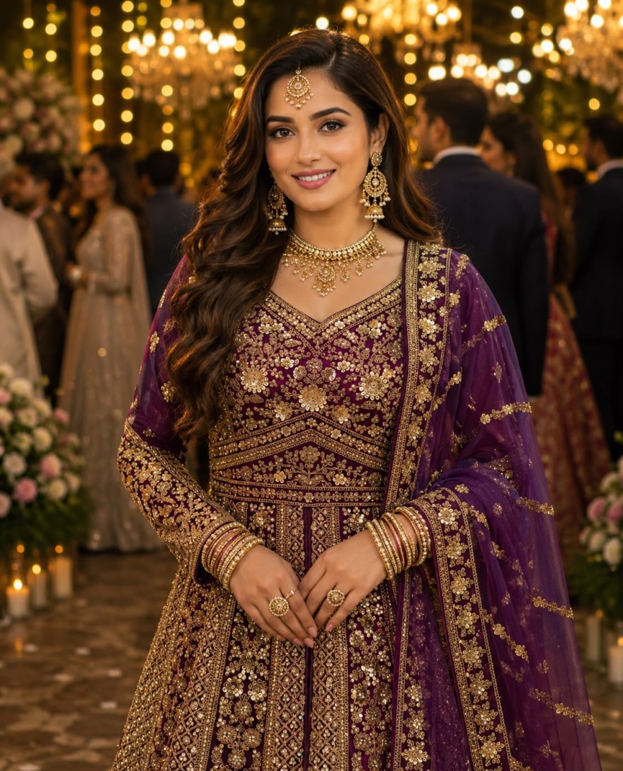 PURPLE - Readymade Lehenga Choli Embroidered Net in Purple