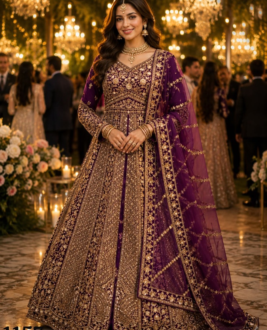 PURPLE - Readymade Lehenga Choli Embroidered Net in Purple