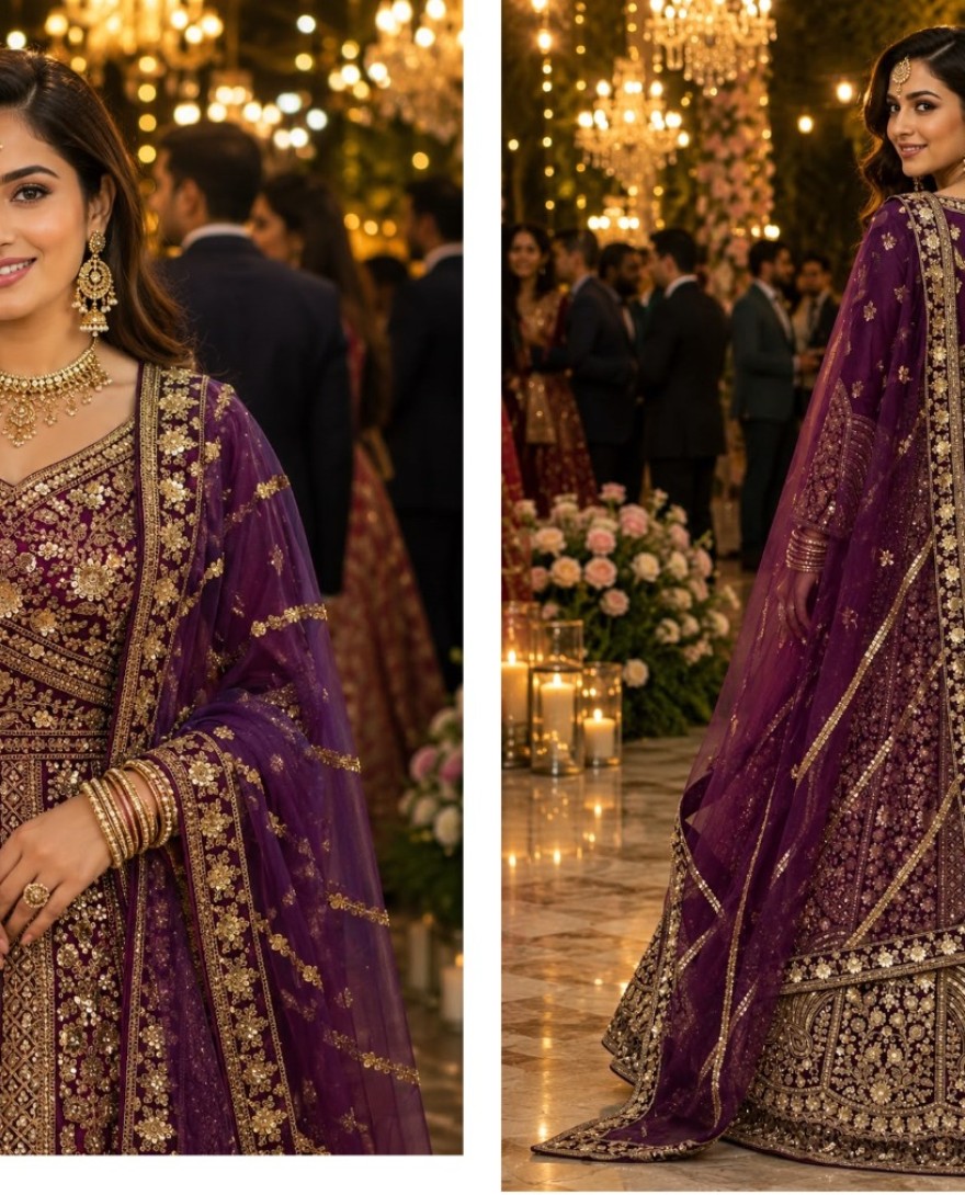 PURPLE - Readymade Lehenga Choli Embroidered Net in Purple