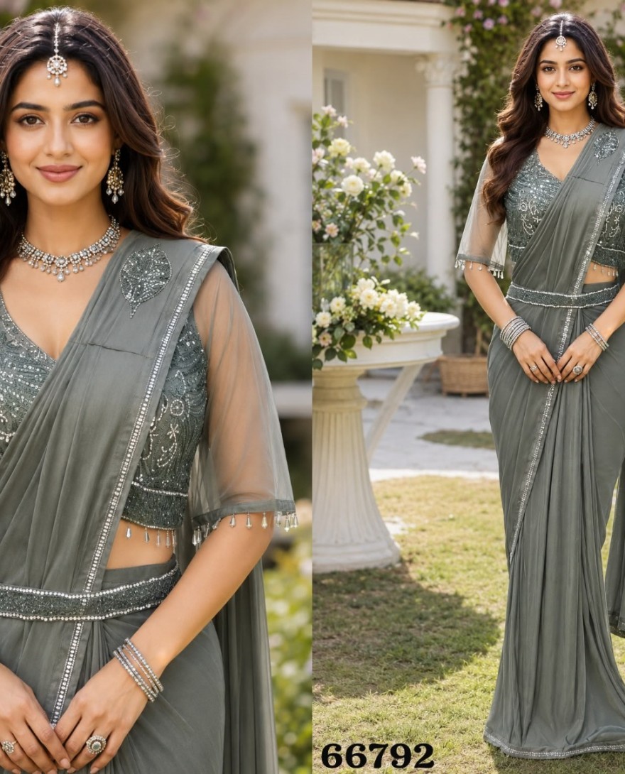 GREY - Lycra Classic Saree In Grey Colour