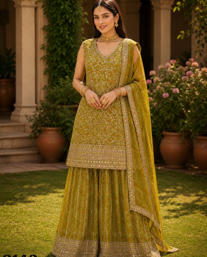 GREEN - Green color Georgette Salwar Suit with Embroidered