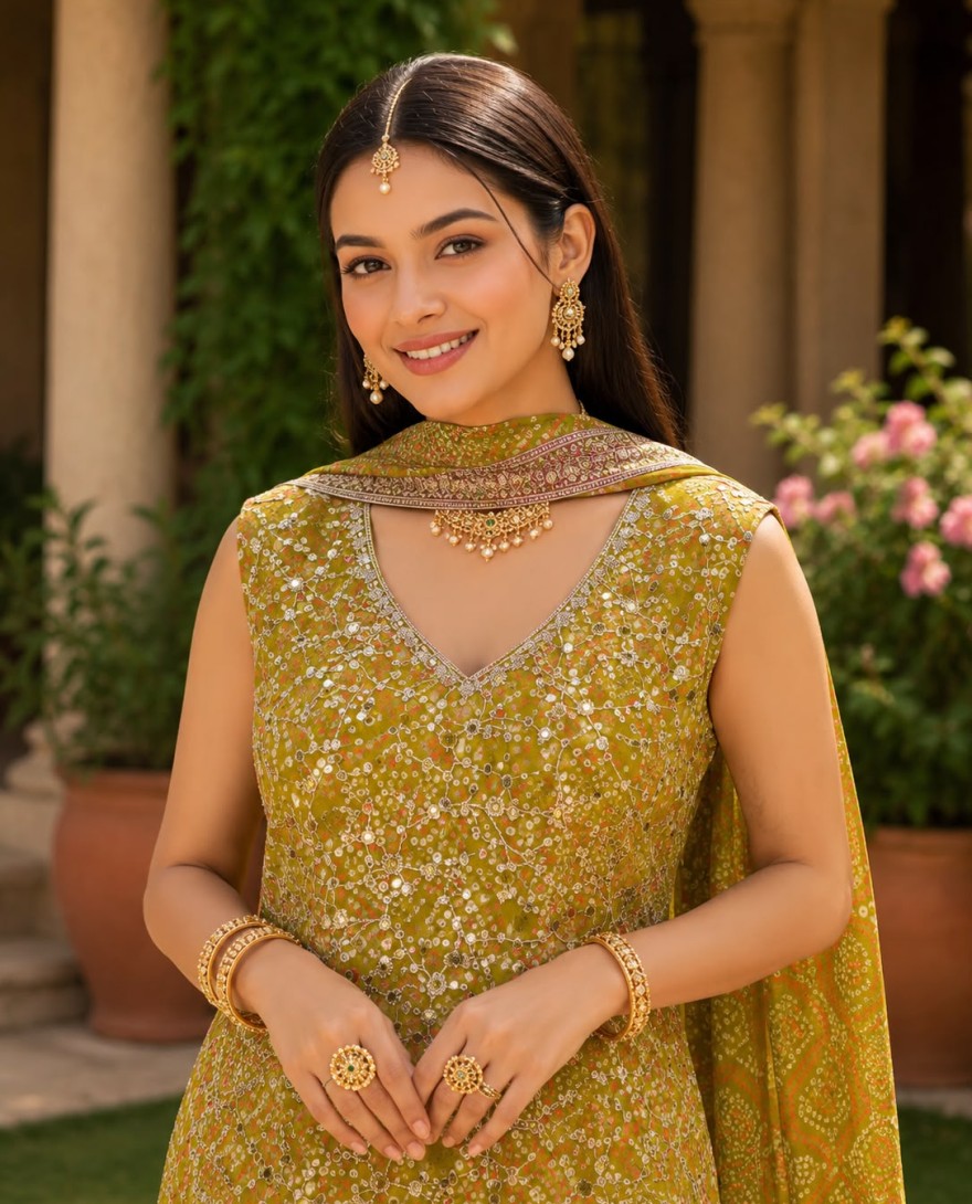 GREEN - Green color Georgette Salwar Suit with Embroidered