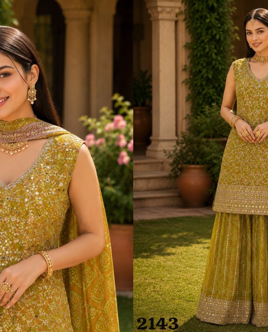 GREEN - Green color Georgette Salwar Suit with Embroidered