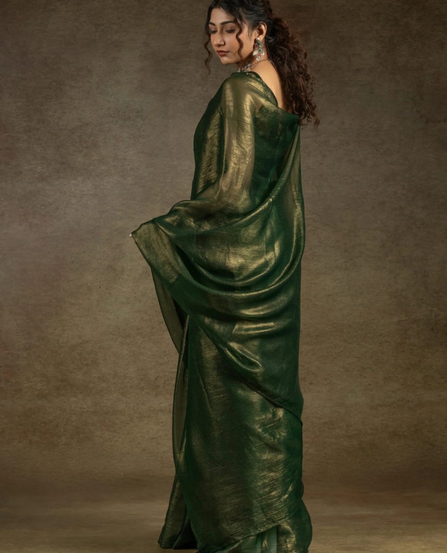 1green - Tantalizing Green Chiffon Pre-Stitched Bollywood Saree With Blouse