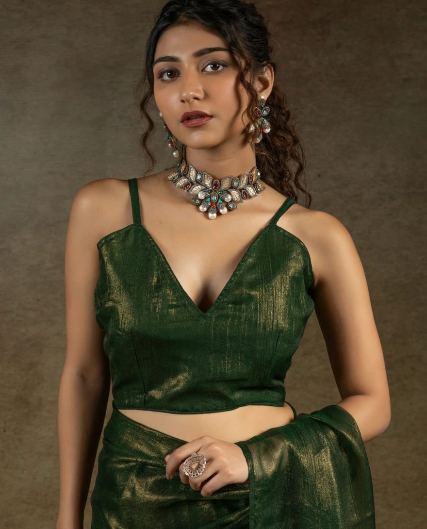 1green - Tantalizing Green Chiffon Pre-Stitched Bollywood Saree With Blouse