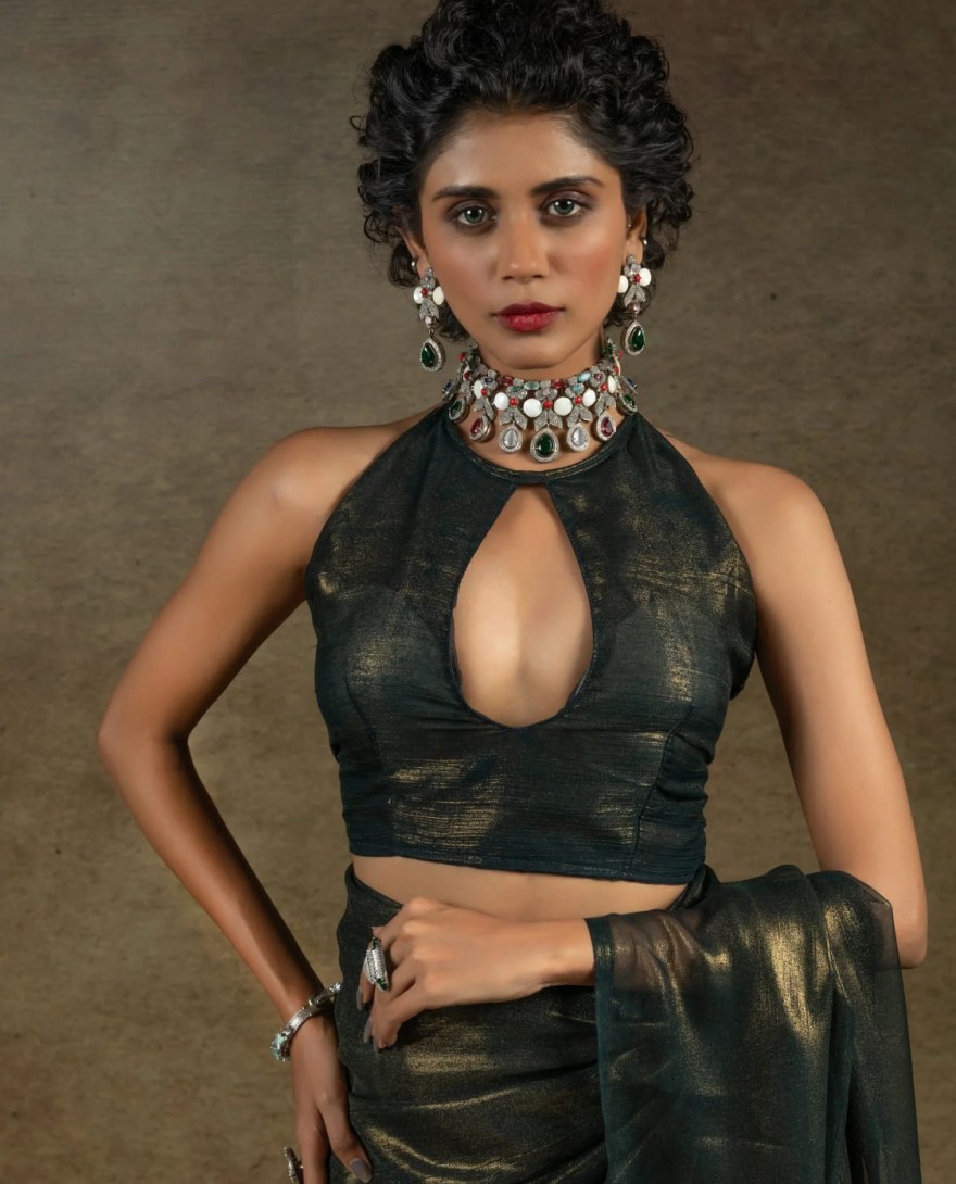 Olive107 - Charming Olive-Green Chiffon Party Wear Pre-Stitched Saree With Blouse