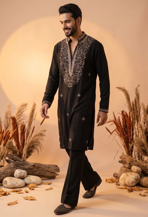 Black Hand Work Lachka Kurta Pyjama