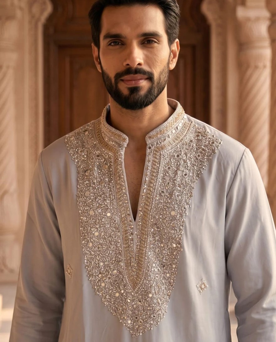GREY - Grey Lachka Kurta Pyjama