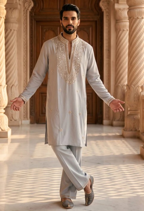 Grey Lachka Kurta Pyjama