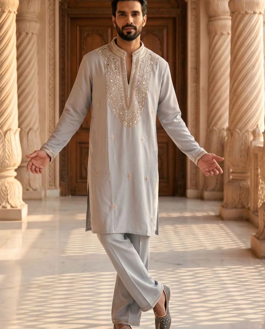 GREY - Grey Lachka Kurta Pyjama