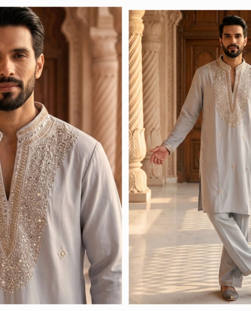 GREY - Grey Lachka Kurta Pyjama