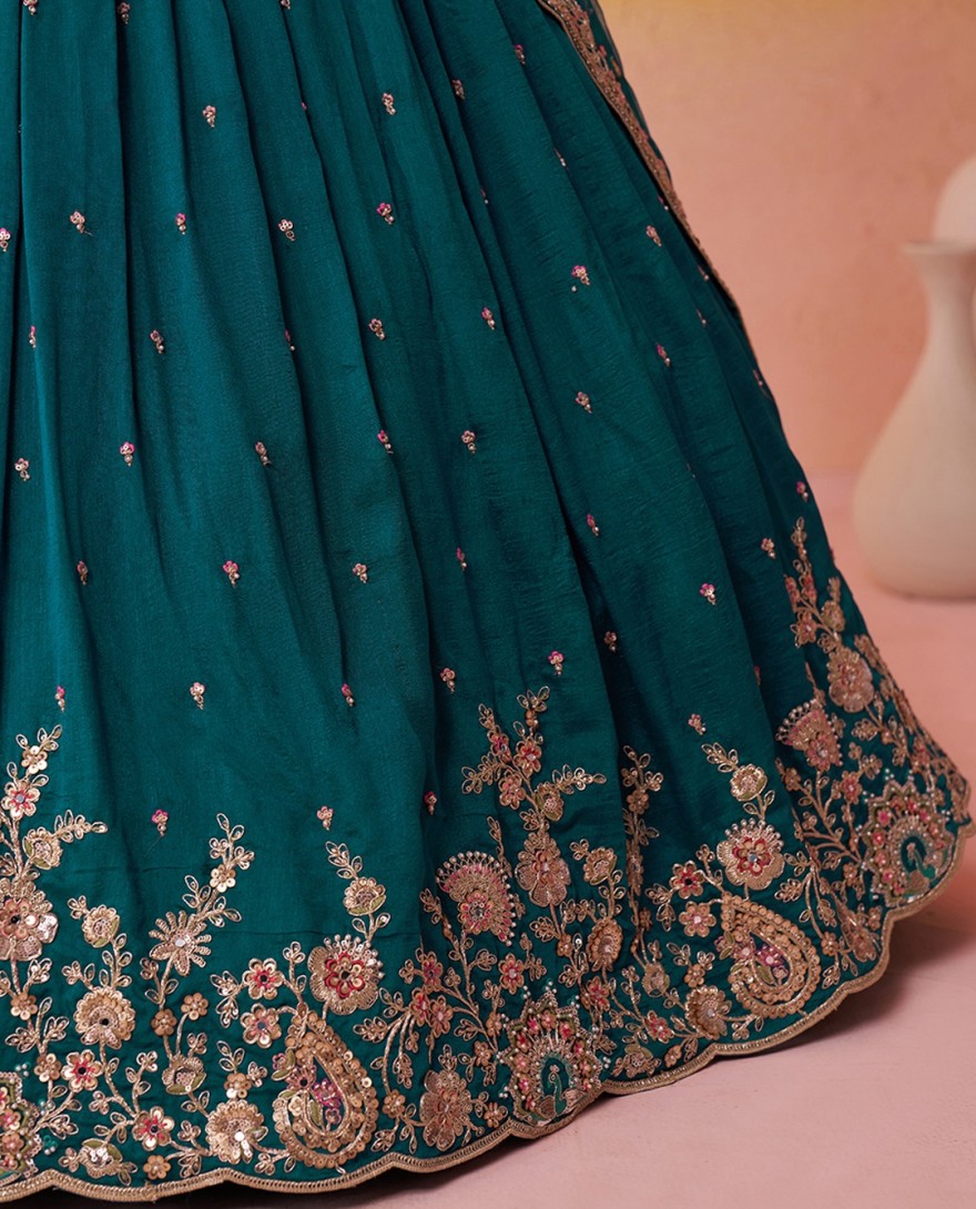 BLUE - Georgette Trendy Lehenga Choli with Beads Work for Festival in Teal