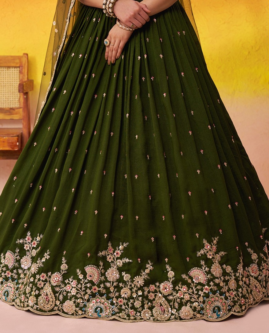 GREEN - Georgette Trendy Lehenga Choli with Beads Work in Green