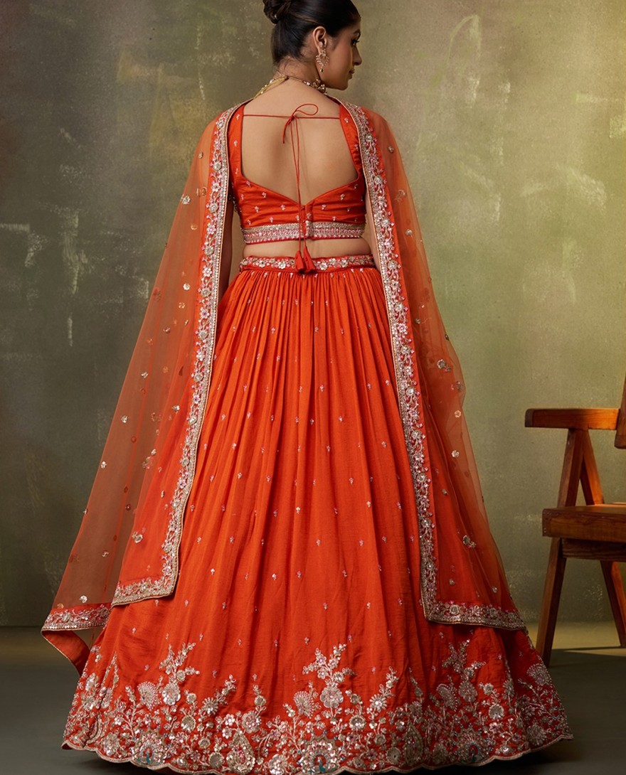 ORANGE - Orange Georgette Trendy Lehenga Choli with Beads Work for Festival