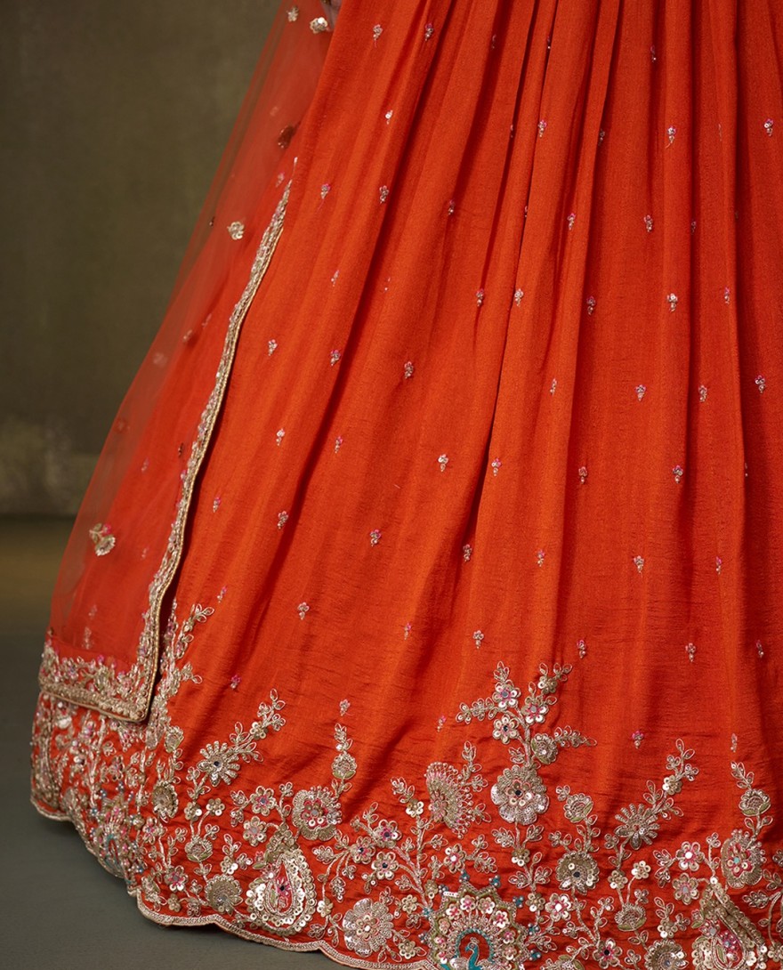 ORANGE - Orange Georgette Trendy Lehenga Choli with Beads Work for Festival
