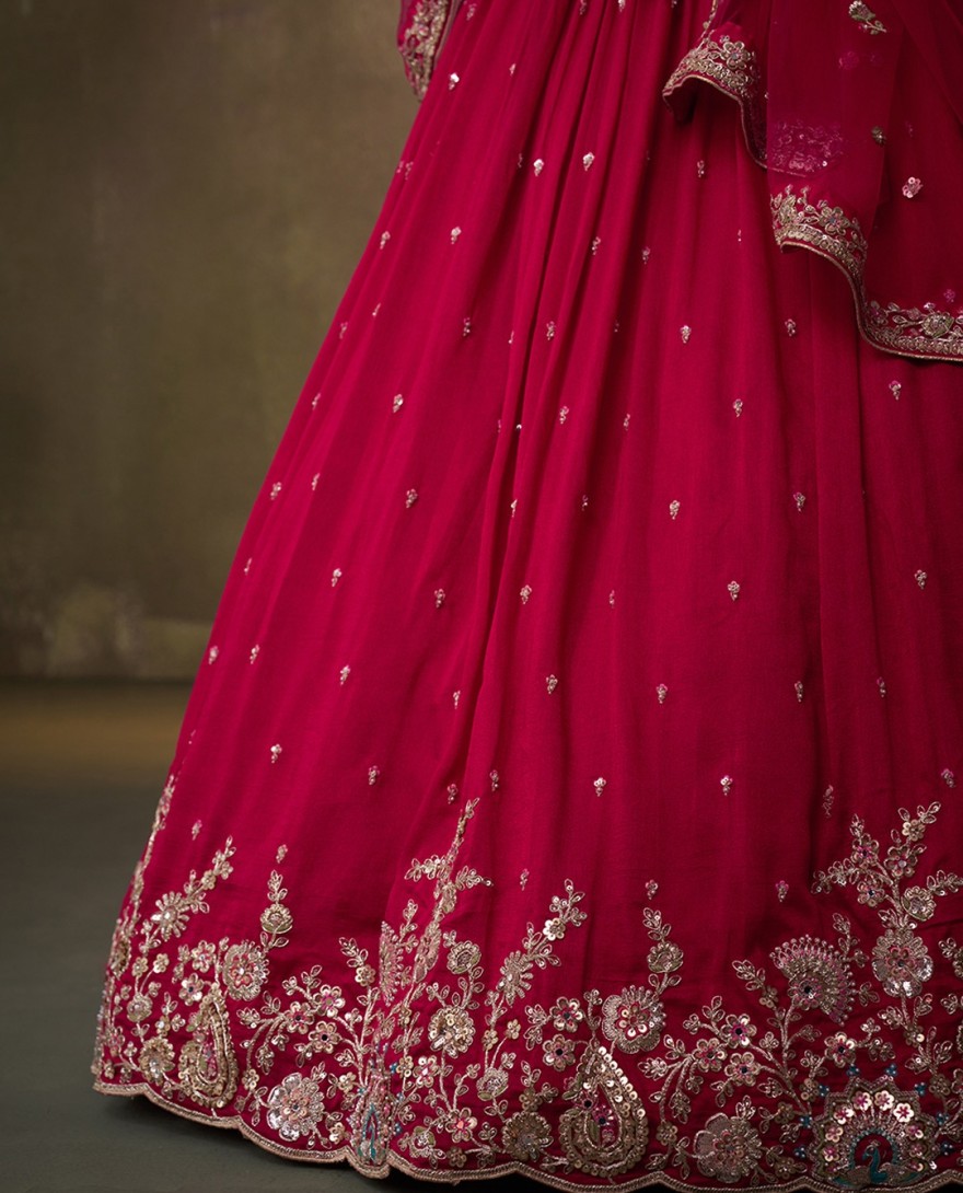 Beads Work Georgette Trendy Lehenga Choli in Rose Pink for Women