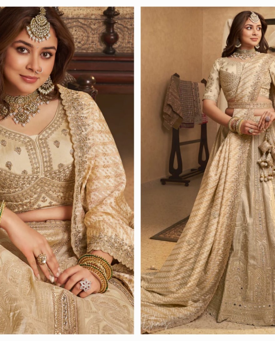 IVORY - Ivory Zari Embroidered Banarasi Silk Lehenga