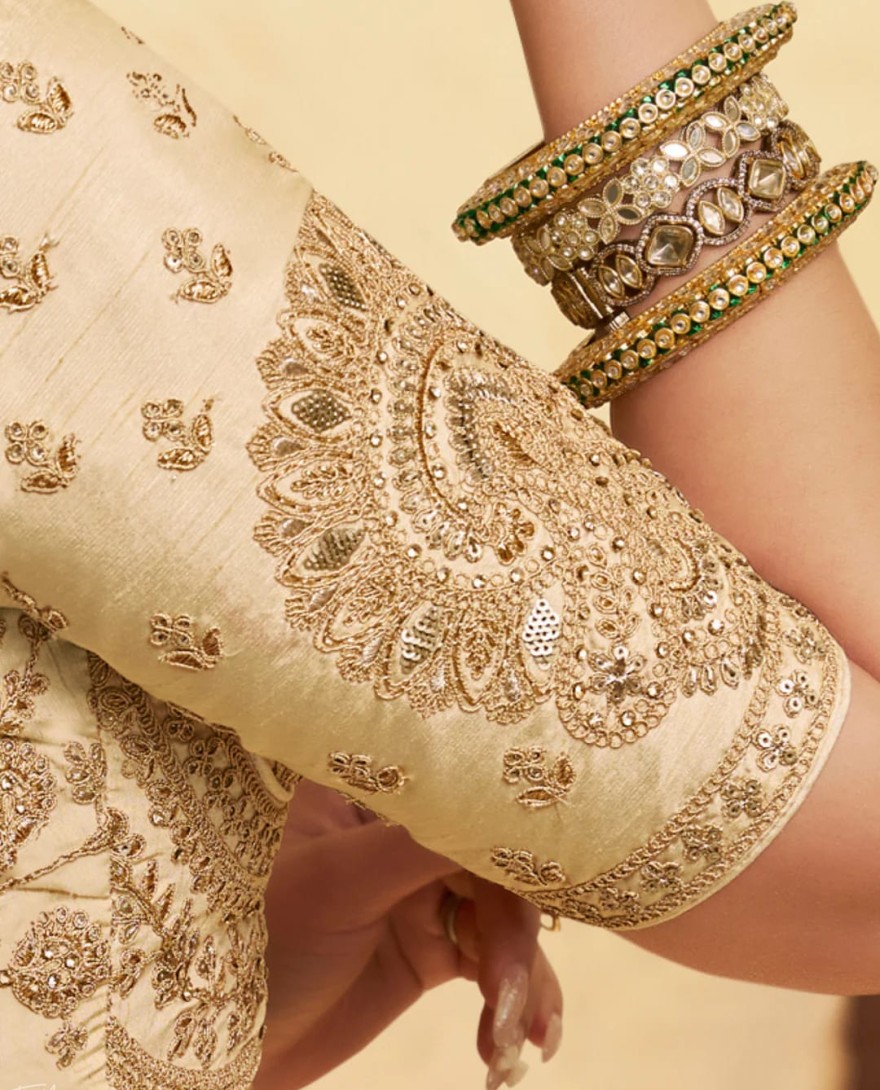 IVORY - Ivory Zari Embroidered Banarasi Silk Lehenga