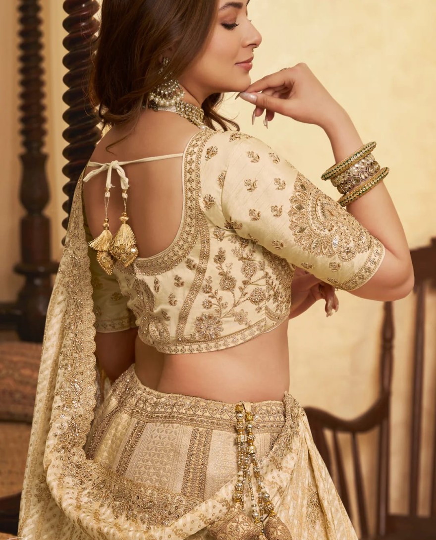 IVORY - Ivory Zari Embroidered Banarasi Silk Lehenga