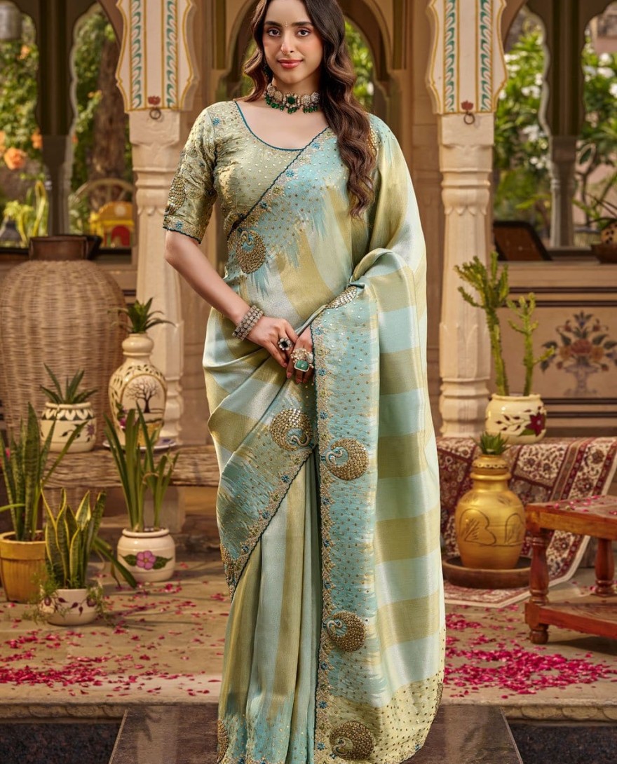SEAGREEN - Fancy Fabric Embroidered Sea Green Classic Saree