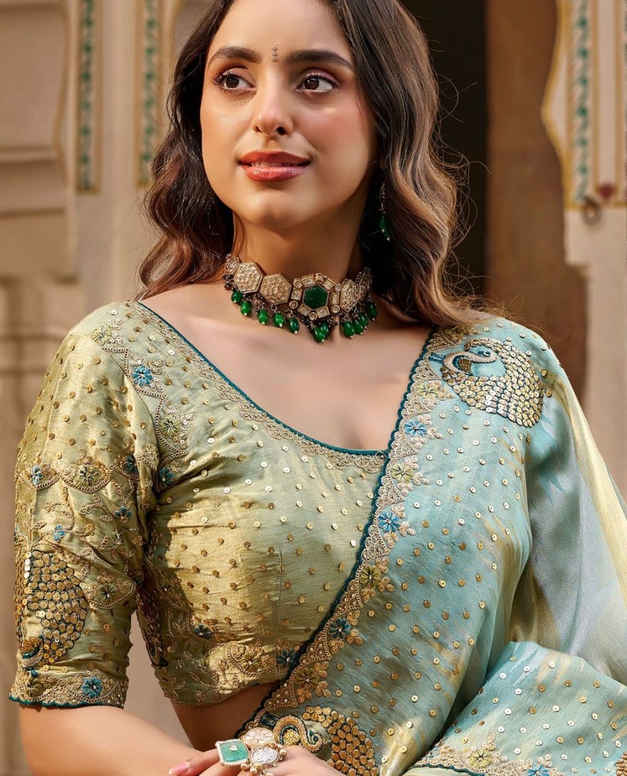 SEAGREEN - Fancy Fabric Embroidered Sea Green Classic Saree