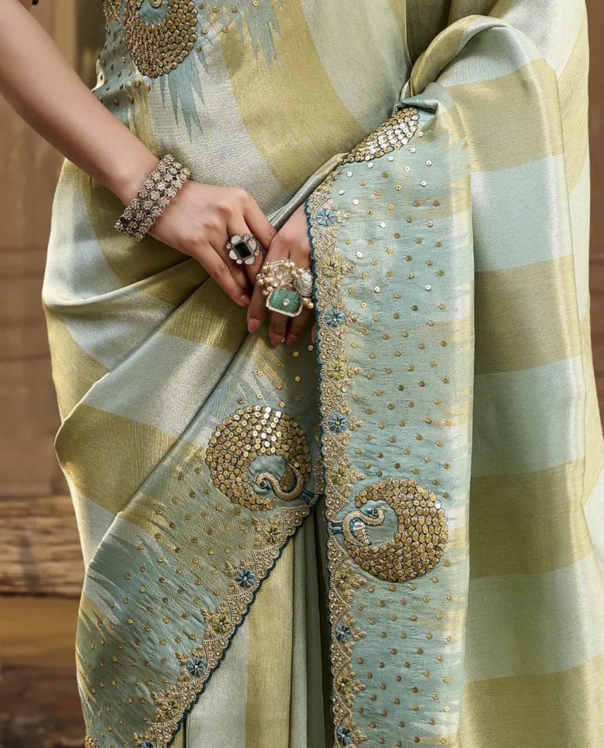 SEAGREEN - Fancy Fabric Embroidered Sea Green Classic Saree