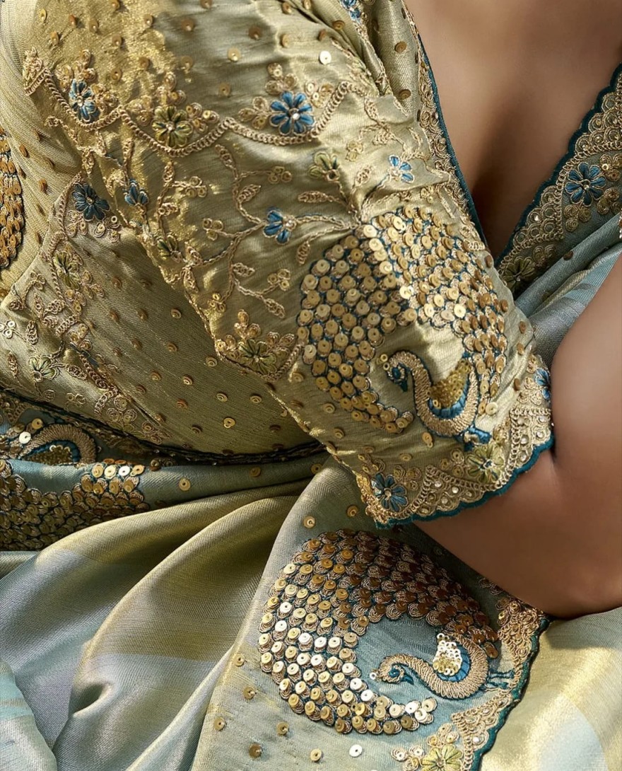 SEAGREEN - Fancy Fabric Embroidered Sea Green Classic Saree