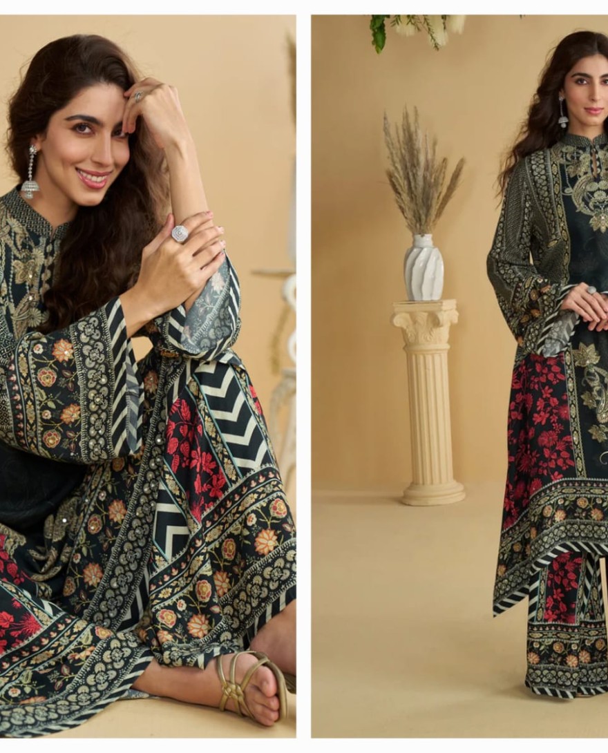 RED - Designer Black Red Printed Indo Western Crepe Silk Palazzo Suit