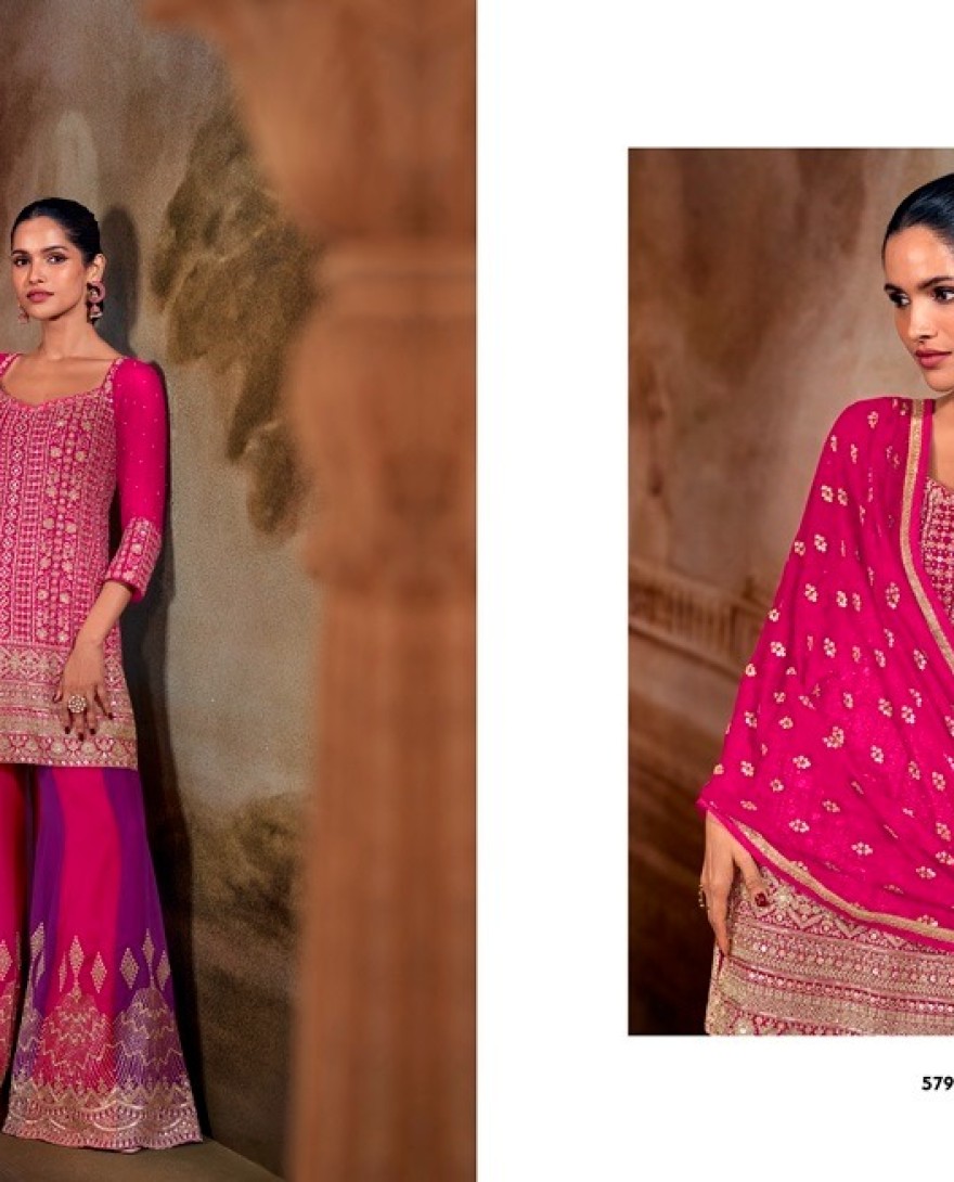 MAGENTA - Magenta Georgette Embroidered Pakistani Suit 