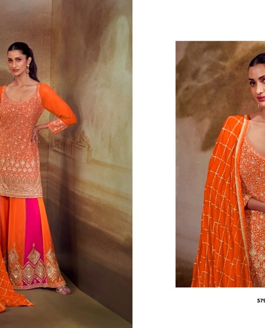 ORANGE - Orange Georgette Embroidered Pakistani Suit
