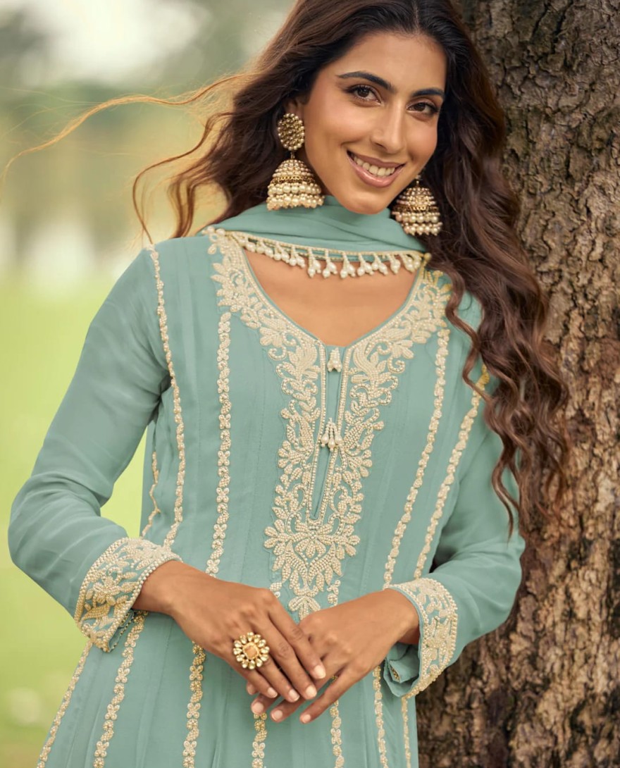 BLUE - Sky Bkue Georgette Anarkali Suit