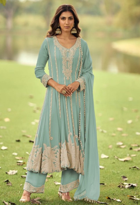 Sky Bkue Georgette Anarkali Suit